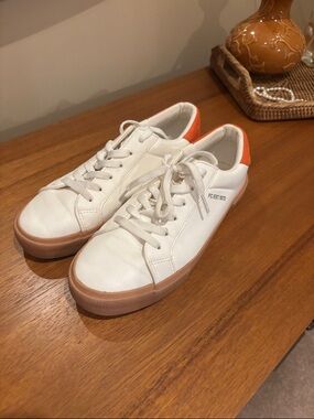 French Connection White Sneakers with Orange Heel Panels